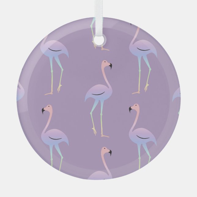 Flamingo Rainbow: Colourful Seamless Pattern. Glass Tree Decoration (Front)