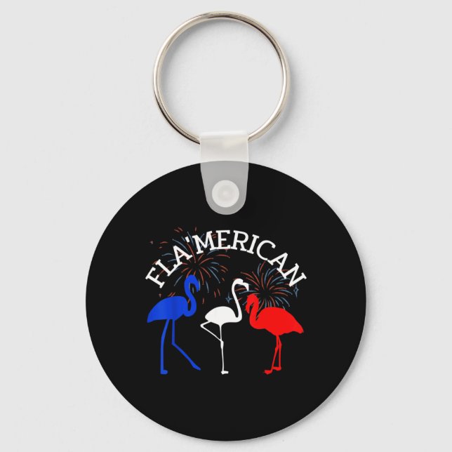 Flamingo Red White Blue July 4th Independence Day Key Ring (Front)