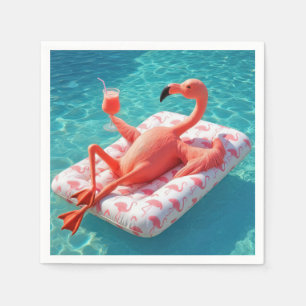 Flamingo Relaxing On a Pool Mattress Napkin