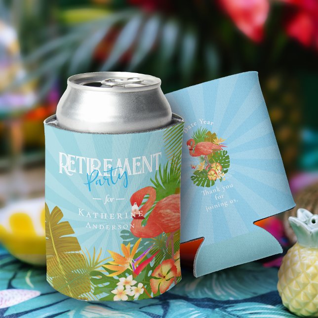 Flamingo Retirement Blue Cooler (Flamingo Retirement Blue Can Cooler)
