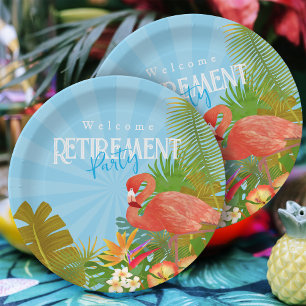 Flamingo Retirement Blue Paper Plate