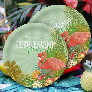 Flamingo Retirement Green Paper Plate