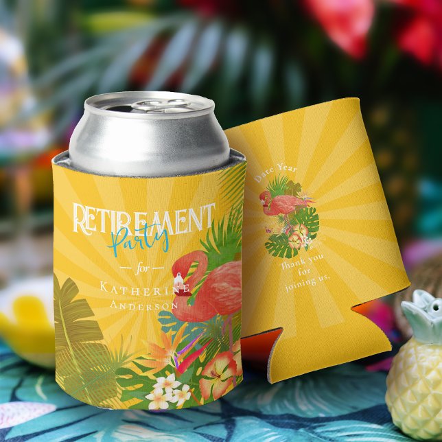 Flamingo Retirement Yellow Orange Cooler (Flamingo Retirement Yellow Orange Can Cooler)