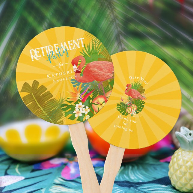 Flamingo Retirement Yellow Orange Cooler Hand Fan (Flamingo Retirement Yellow Orange Cooler Hand Fan)