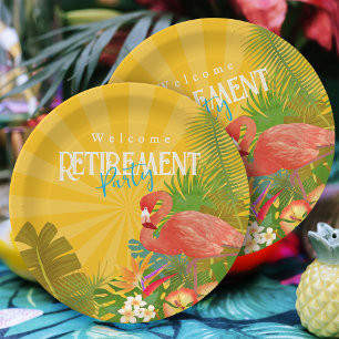 Flamingo Retirement Yellow Orange Paper Plate