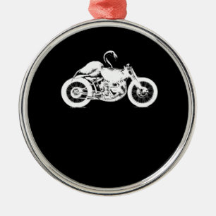 Flamingo Riding Motorcycle Art Gift For Bikers.pn Metal Tree Decoration