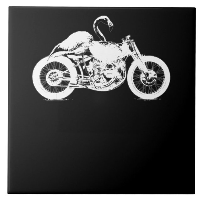 Flamingo Riding Motorcycle  Art Gift For Bikers.pn Tile (Front)