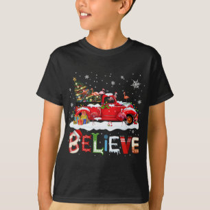Flamingo Riding Red Truck Christmas Tree Believe S T-Shirt