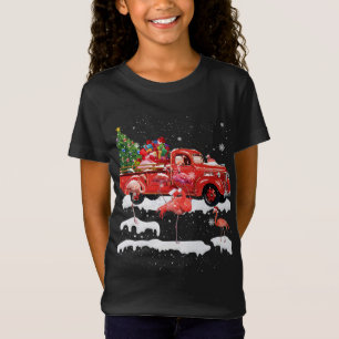 Flamingo Riding Red Truck Merry Christmas X-mas Ug T-Shirt