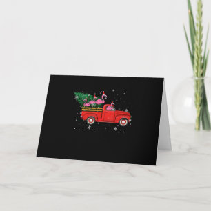 Flamingo Riding Red Truck Xmas Santa Hat Christmas Card