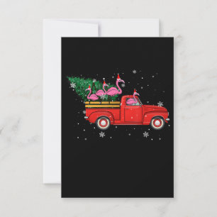 Flamingo Riding Red Truck Xmas Santa Hat Christmas Thank You Card