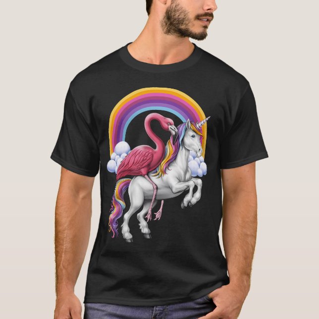 Flamingo Riding Unicorn T-Shirt (Front)