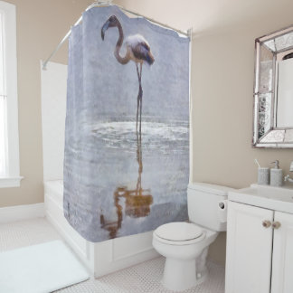 Flamingo Ripples and Reflections Watercolor Shower Curtain