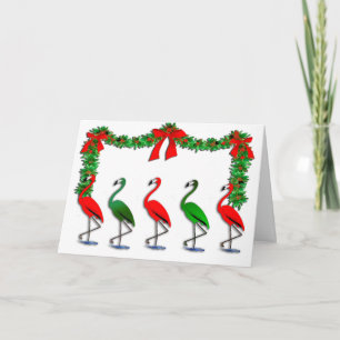 Flamingo Rockettes Dancing Show Holiday Card