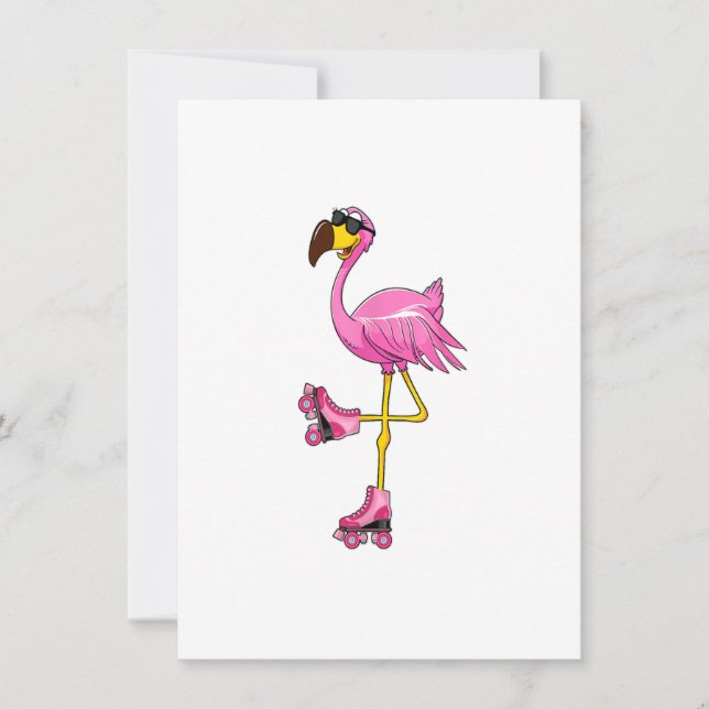Flamingo Roller Skates - Funny Flamingo Lover Roll Invitation (Front)