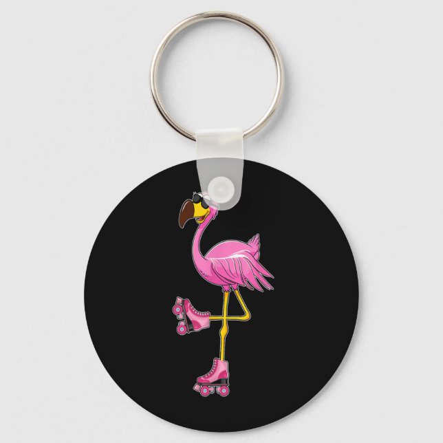 Flamingo Roller Skates - Funny Flamingo Lover Roll Key Ring (Front)