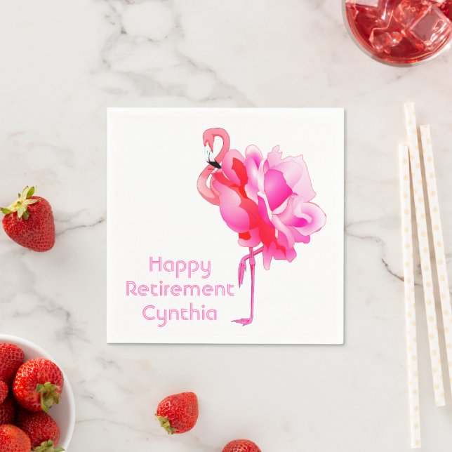 Flamingo Rose Custom Happy Retirement Party Napkin (Insitu)
