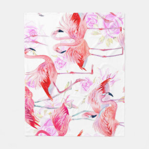 Flamingo Rose: Watercolor Bird Floral Fleece Blanket