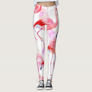 Flamingo Rose: Watercolor Bird Floral Leggings