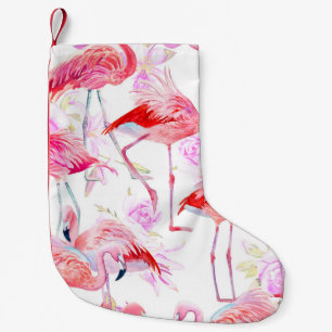 Flamingo Rose: Watercolor Bird Floral Small Christmas Stocking