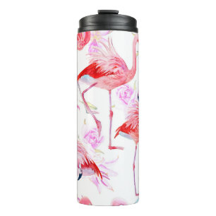Flamingo Rose: Watercolor Bird Floral Thermal Tumbler