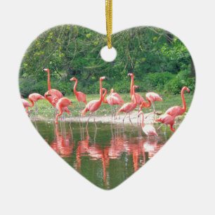 Flamingo Row at Lake in Spring,Birds Pink Wildlife Ceramic Tree Decoration
