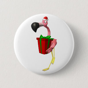 Flamingo Santa 6 Cm Round Badge