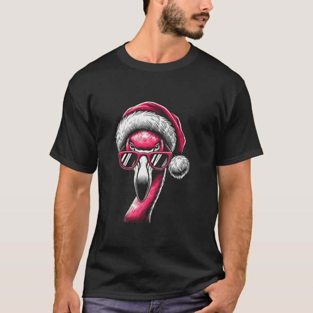 Flamingo Santa Hat Christmas Xmas T-Shirt (Front)