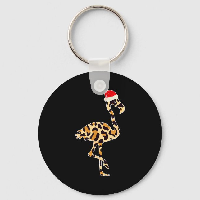 Flamingo Santa Hat Family Matching Christmas Leopa Key Ring (Front)