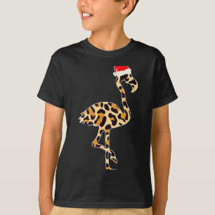 Flamingo Santa Hat Family Matching Christmas Leopa T-Shirt