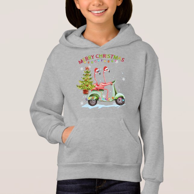Flamingo Santa Hat Xmas Light Motobike Christmas (Front)