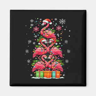 Flamingo Santa Hat Xmas Lights Christmas Tree Anim Magnet