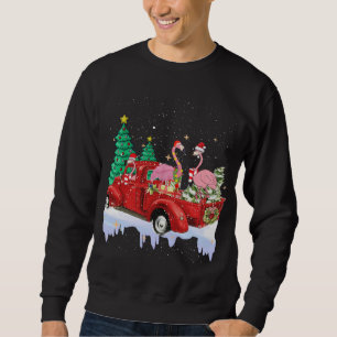 Flamingo Santa on Red Truck Christmas Pyjamas Funn Sweatshirt