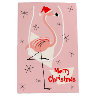Flamingo Santa Pink Merry Christmas medium Gift Bag