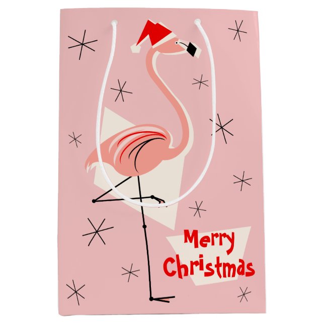 Flamingo Santa Pink Merry Christmas medium Gift Bag (Front)