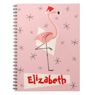 Flamingo Santa Pink Name notebook