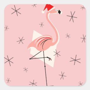 Flamingo Santa Pink sticker square