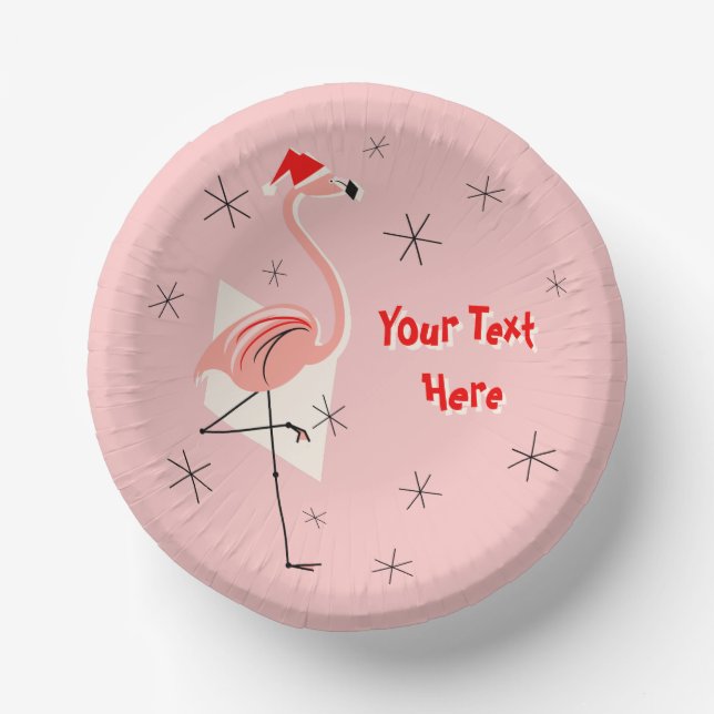 Flamingo Santa Pink Text  Paper Plate (Front)