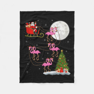 Flamingo Santa Sleigh Flying Funny Magical Christm Fleece Blanket
