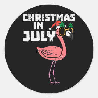 Flamingo Santa Sungles Christmas In July Cute Summ Classic Round Sticker