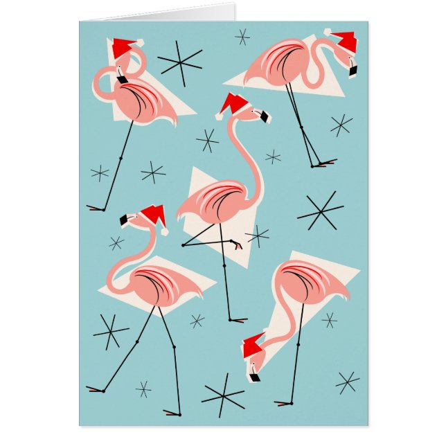 Flamingo Santas Blue Happy Holidays blue (Front)