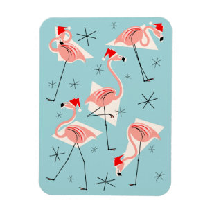 Flamingo Santas Blue magnet flexible portrait