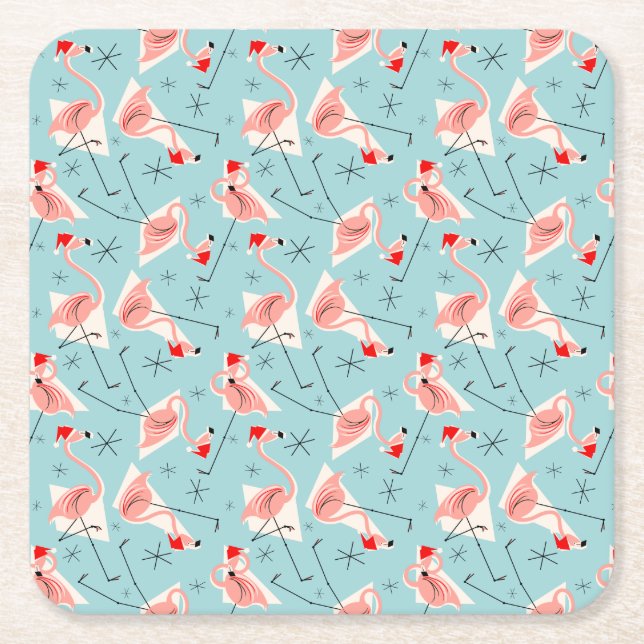Flamingo Santas Blue Multi coasters square (Front)