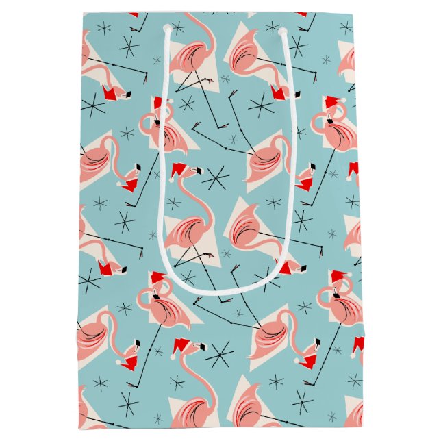 Flamingo Santas Blue Multi gift bag medium (Back)
