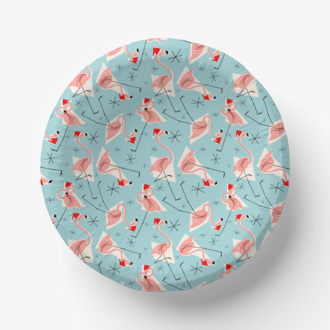 Flamingo Santas Blue Multi Paper Plate (Front)