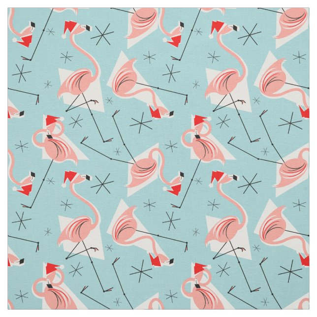 Flamingo Santas Blue Multi small pattern fabric (Swatch)