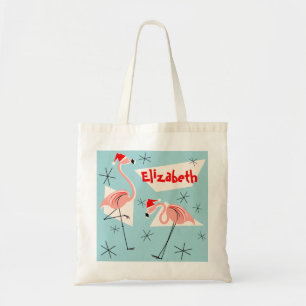 Flamingo Santas Blue Name tote bag