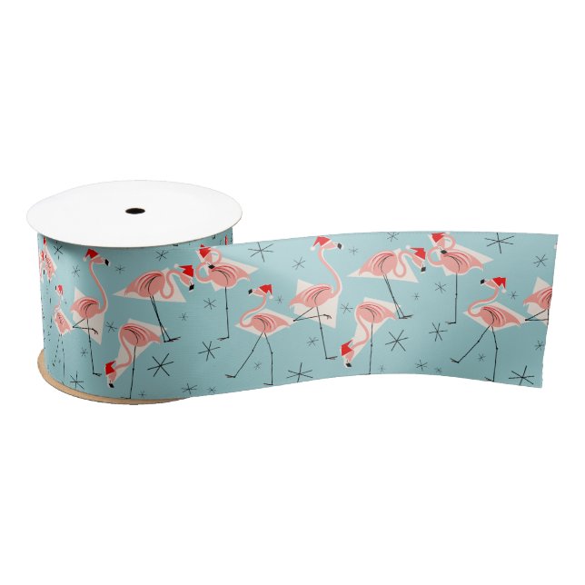 Flamingo Santas Blue ribbon satin (Spool)