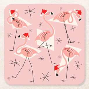 Flamingo Santas Pink coasters square