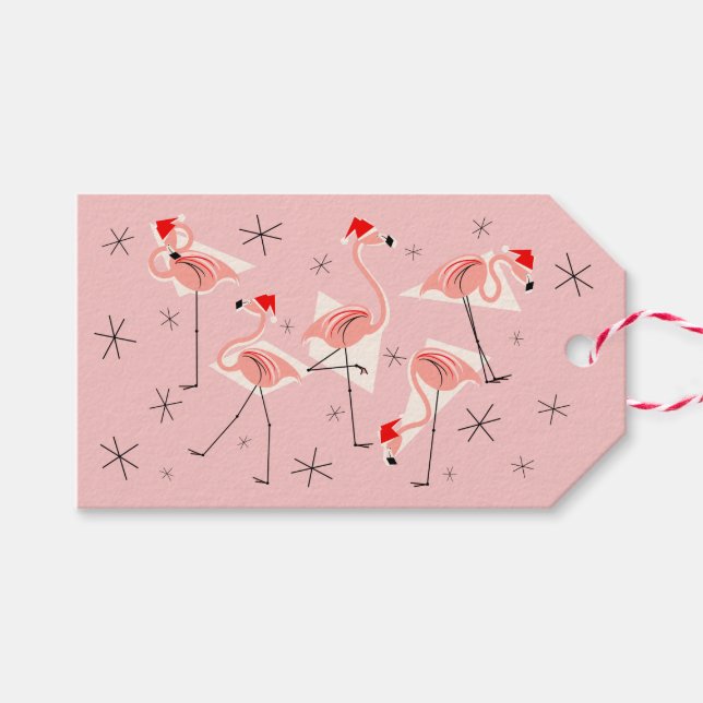 Flamingo Santas Pink gift tags (Front (Horizontal))